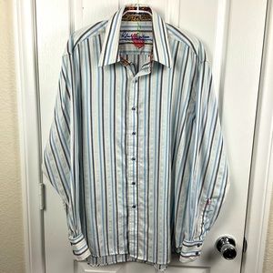 Robert Graham Men’s Striped Purple, Blue, White, Button-Up Long Sleeve Shirt, L